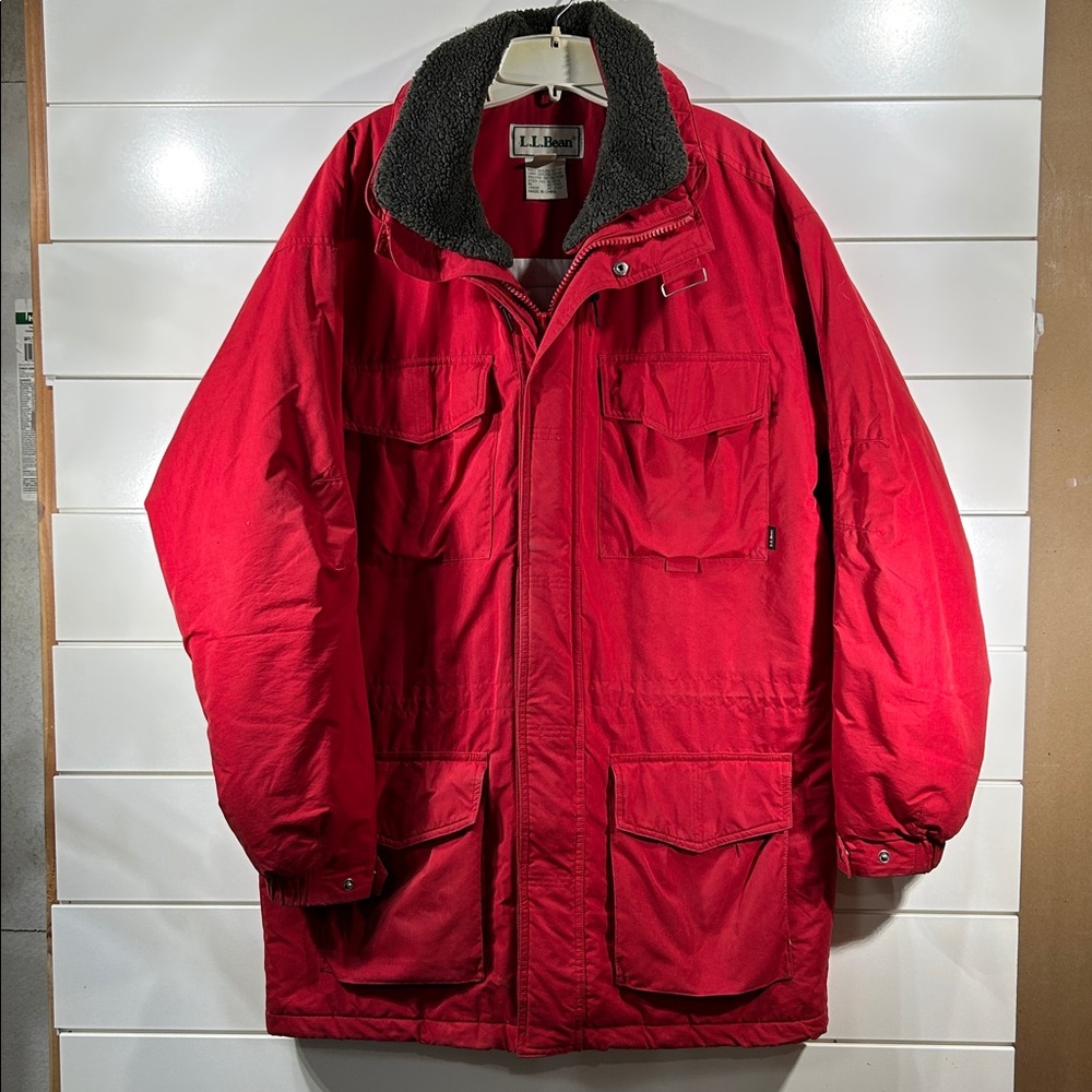L.L. Bean VTG Men's Red Primaloft Puffer Parka Hooded Outdoors 90s Jacket L Reg